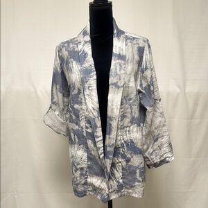 Bellambia Linen Blue and White Tie-Dye Open Cardigan